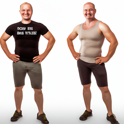 A before-and-after photo showing a transformation in physical fitness