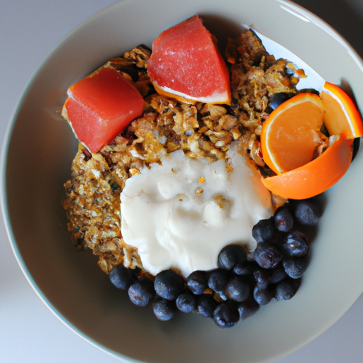 A nutritious breakfast plate with fruits, yogurt, and granola as part of a morning routine