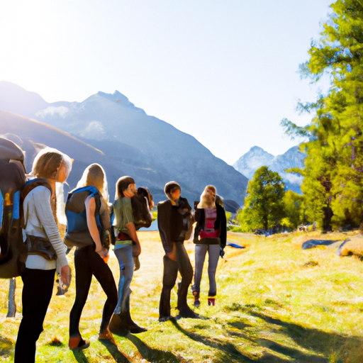 A group of friends hiking in the mountains